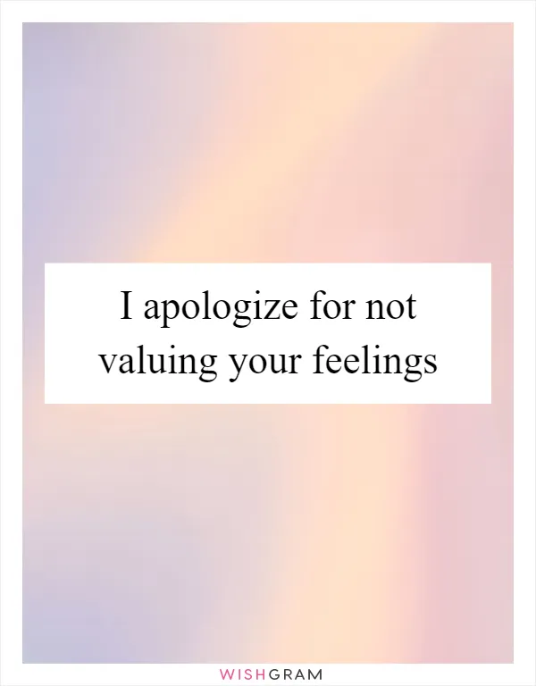 I apologize for not valuing your feelings