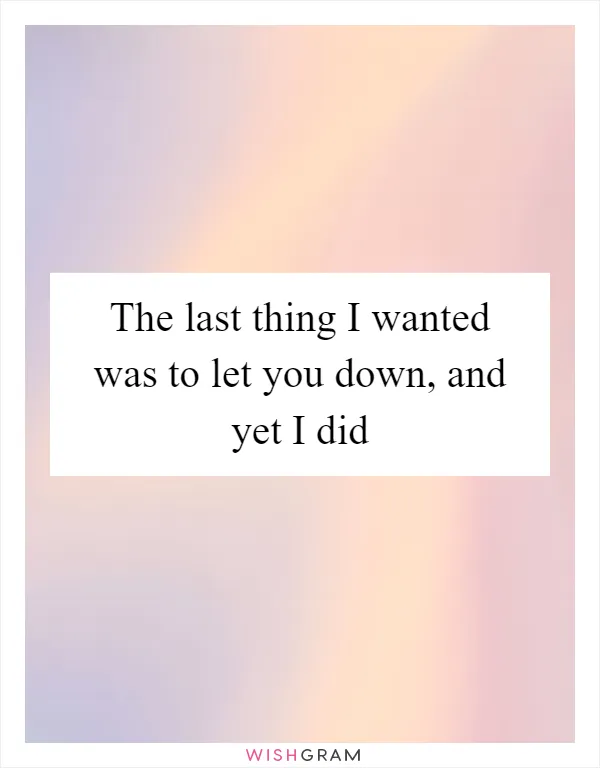 The last thing I wanted was to let you down, and yet I did