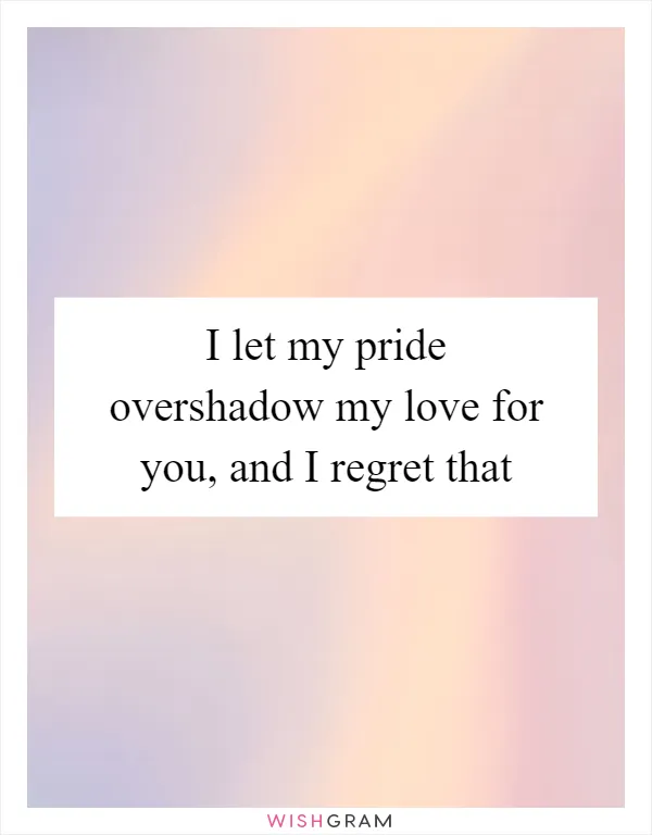 I let my pride overshadow my love for you, and I regret that