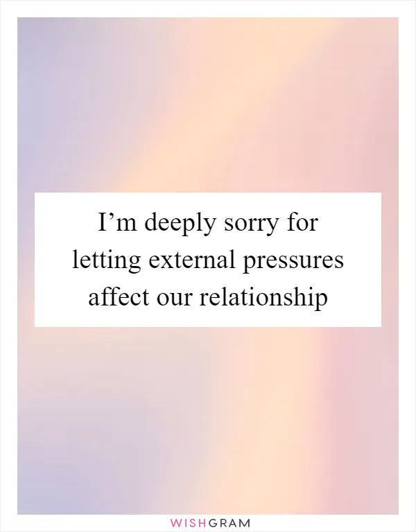 I’m deeply sorry for letting external pressures affect our relationship