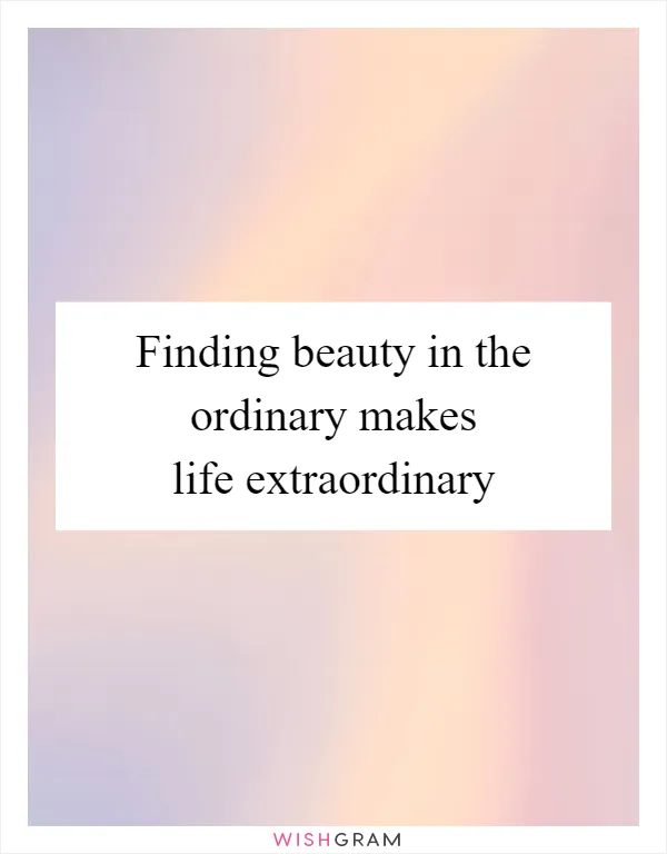 Finding beauty in the ordinary makes life extraordinary