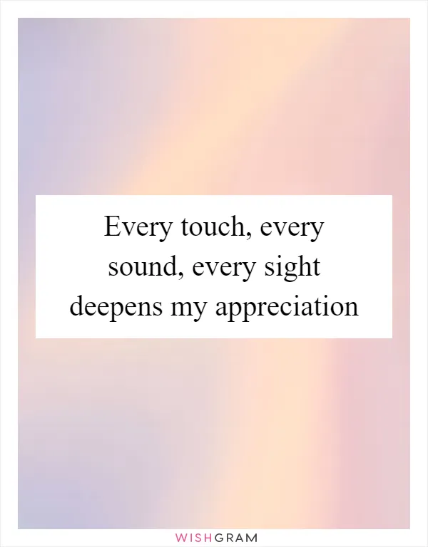 Every touch, every sound, every sight deepens my appreciation