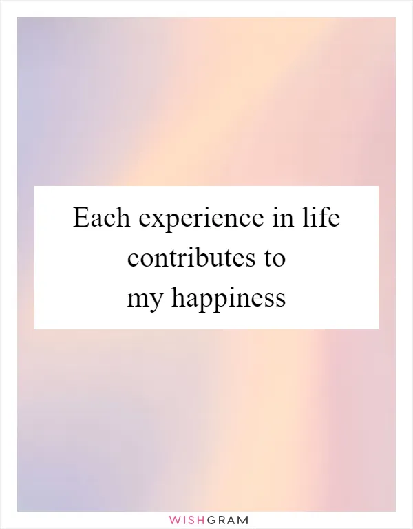 Each experience in life contributes to my happiness