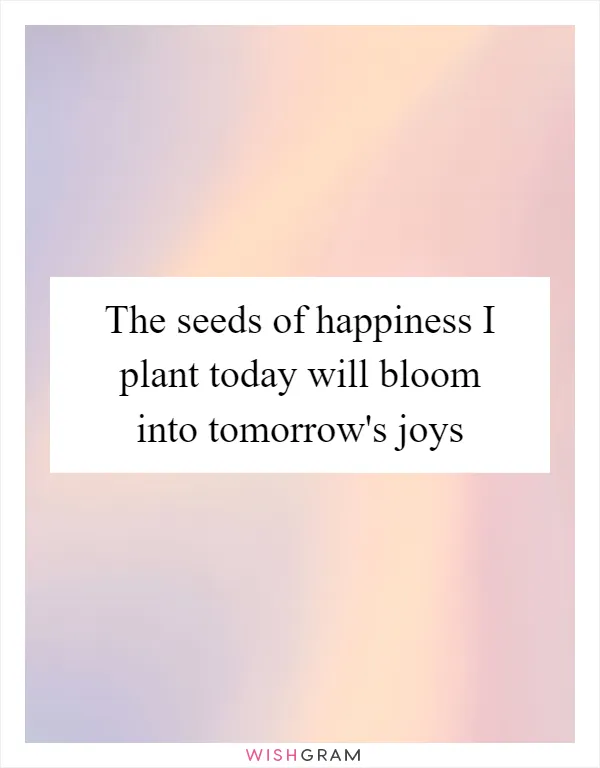 The seeds of happiness I plant today will bloom into tomorrow's joys