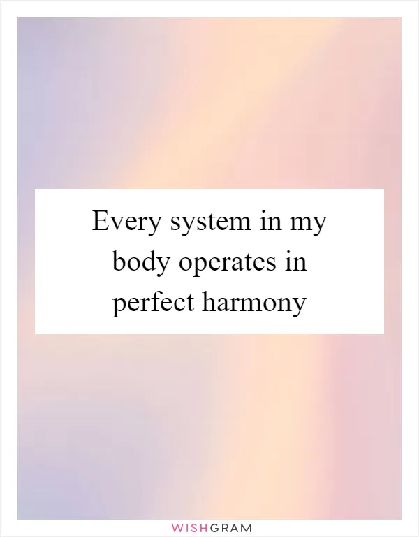 Every system in my body operates in perfect harmony