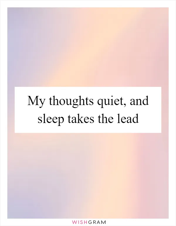 My thoughts quiet, and sleep takes the lead