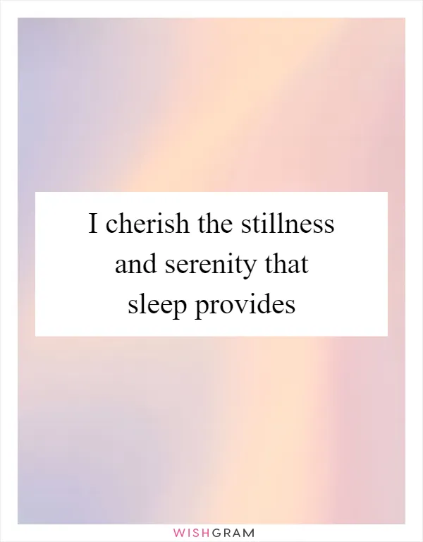 I cherish the stillness and serenity that sleep provides