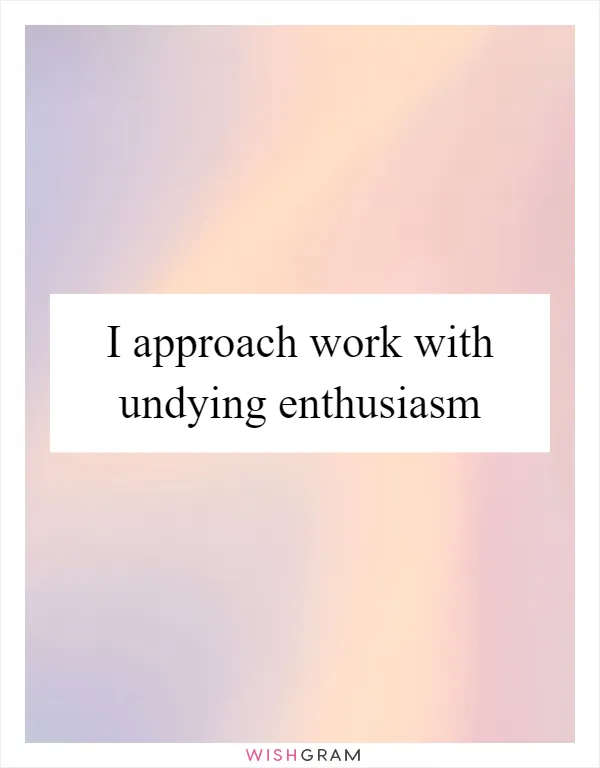 I approach work with undying enthusiasm