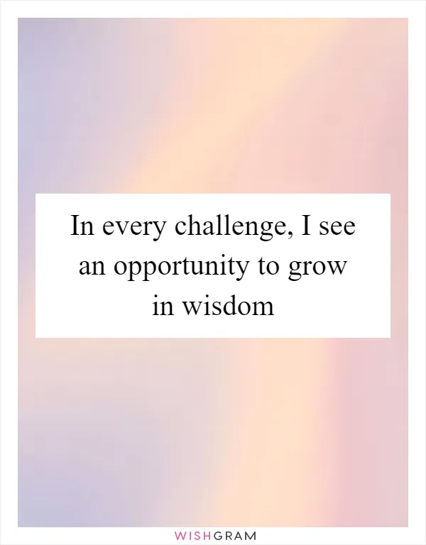 In every challenge, I see an opportunity to grow in wisdom