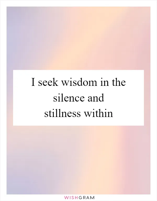 I seek wisdom in the silence and stillness within
