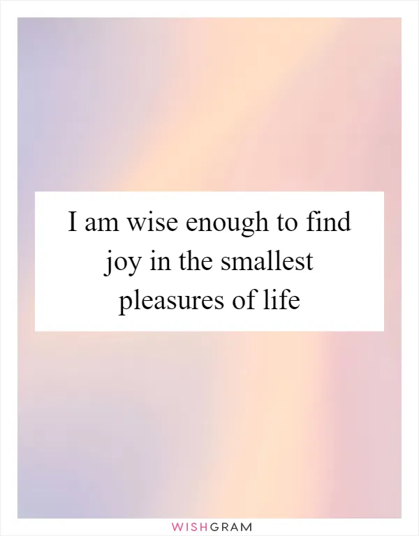 I am wise enough to find joy in the smallest pleasures of life