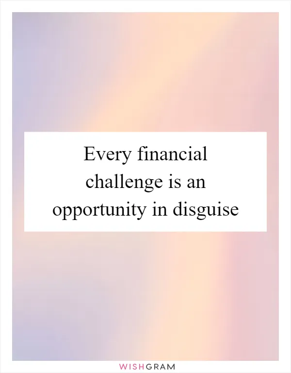 Every financial challenge is an opportunity in disguise