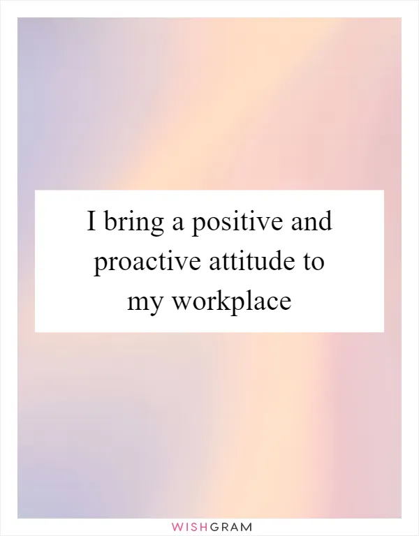 I bring a positive and proactive attitude to my workplace
