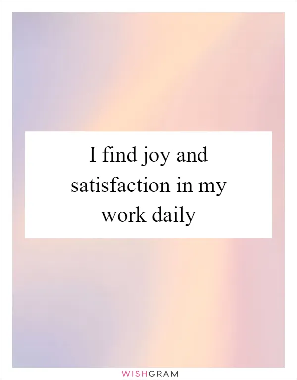 I find joy and satisfaction in my work daily