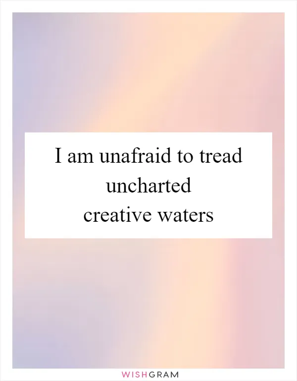 I am unafraid to tread uncharted creative waters