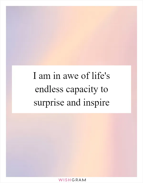 I am in awe of life's endless capacity to surprise and inspire