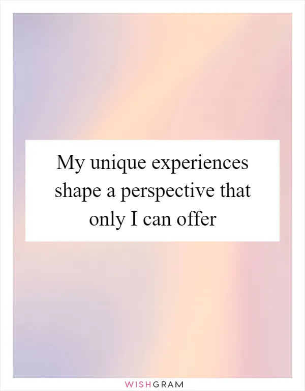 My unique experiences shape a perspective that only I can offer