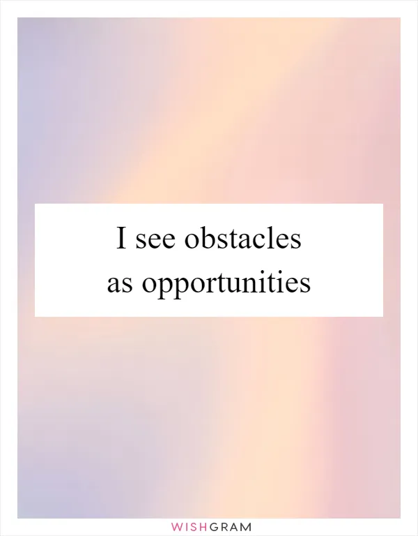 I see obstacles as opportunities