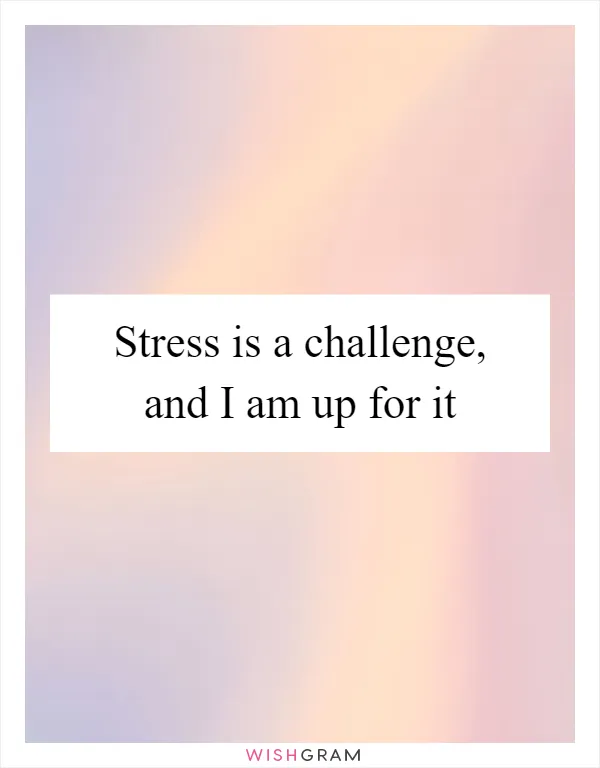 Stress is a challenge, and I am up for it