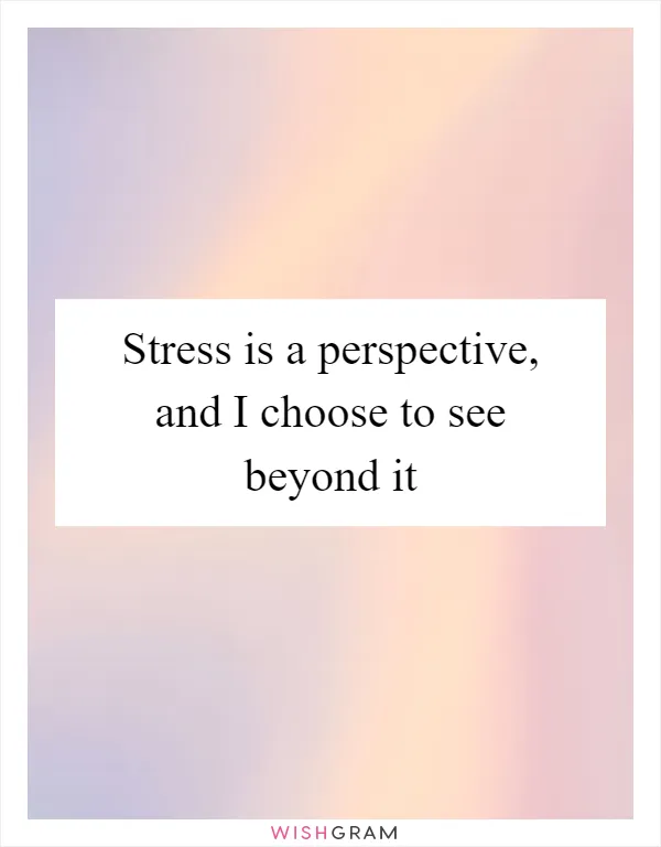 Stress is a perspective, and I choose to see beyond it