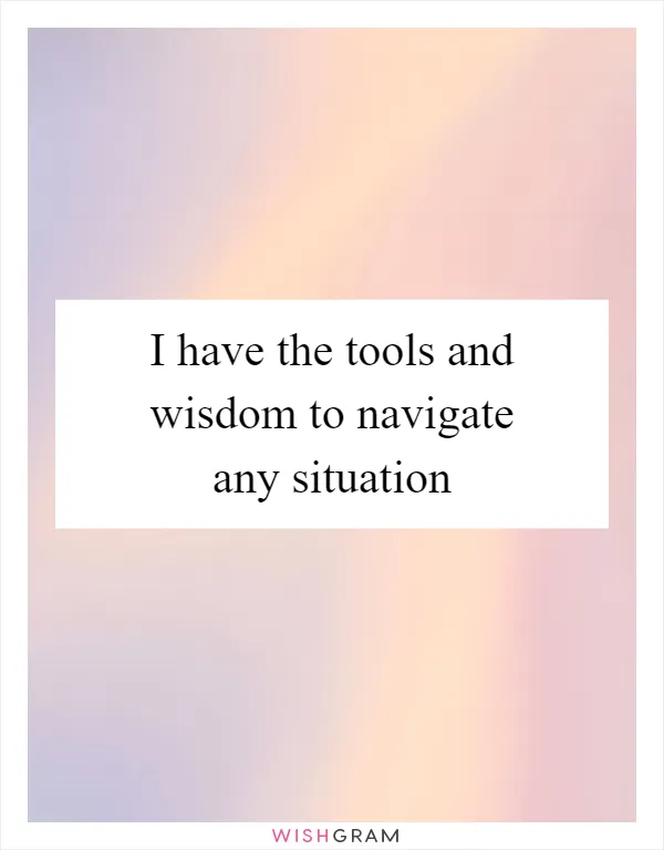 I have the tools and wisdom to navigate any situation