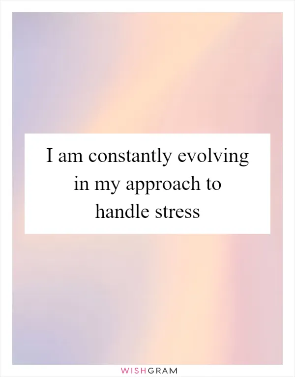 I am constantly evolving in my approach to handle stress