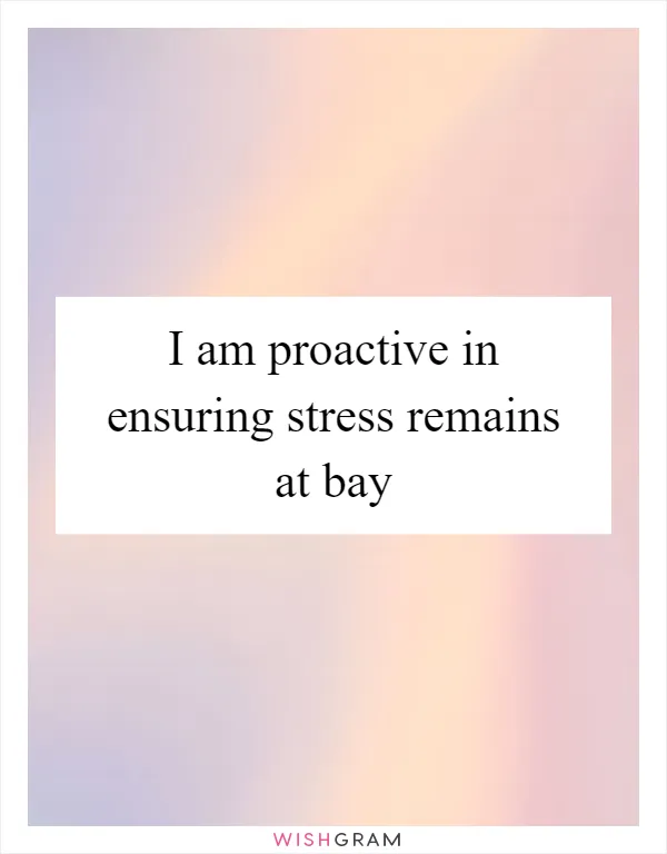 I am proactive in ensuring stress remains at bay