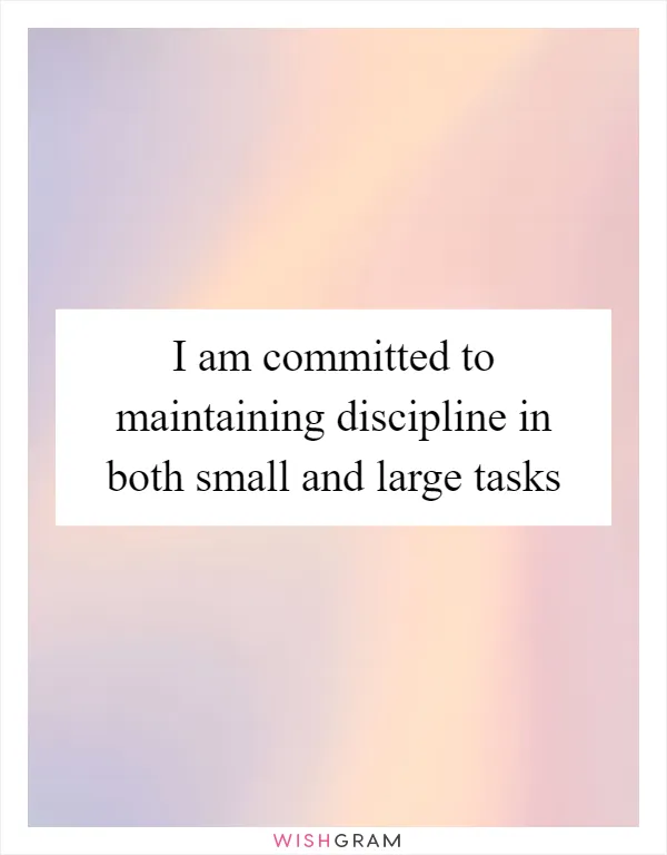 I am committed to maintaining discipline in both small and large tasks