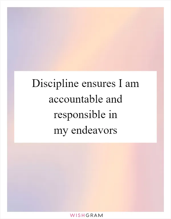 Discipline ensures I am accountable and responsible in my endeavors