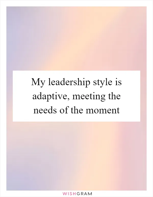 My leadership style is adaptive, meeting the needs of the moment