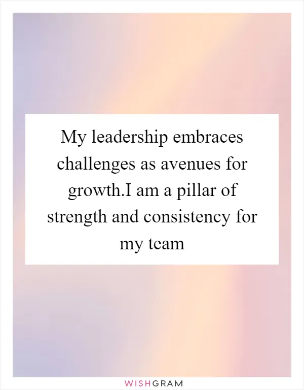 My leadership embraces challenges as avenues for growth.I am a pillar of strength and consistency for my team