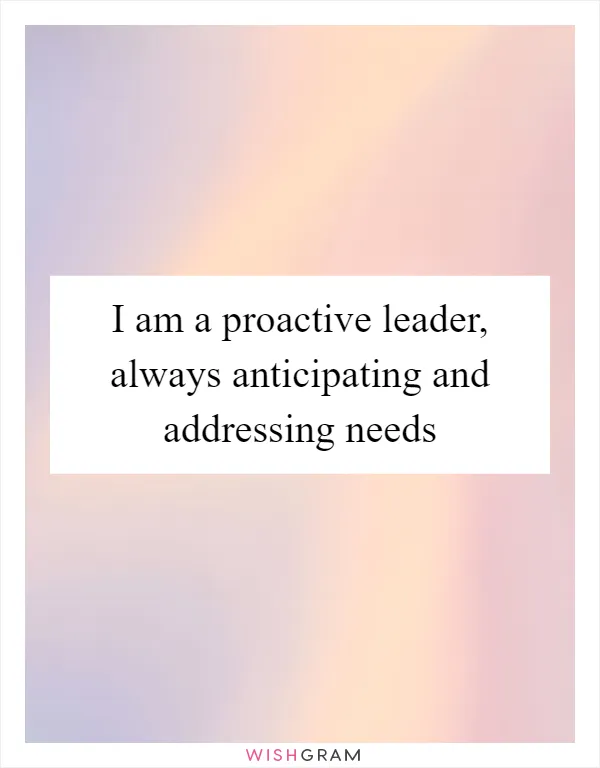 I am a proactive leader, always anticipating and addressing needs