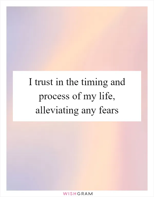 I trust in the timing and process of my life, alleviating any fears