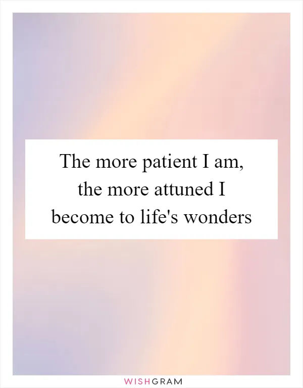 The more patient I am, the more attuned I become to life's wonders