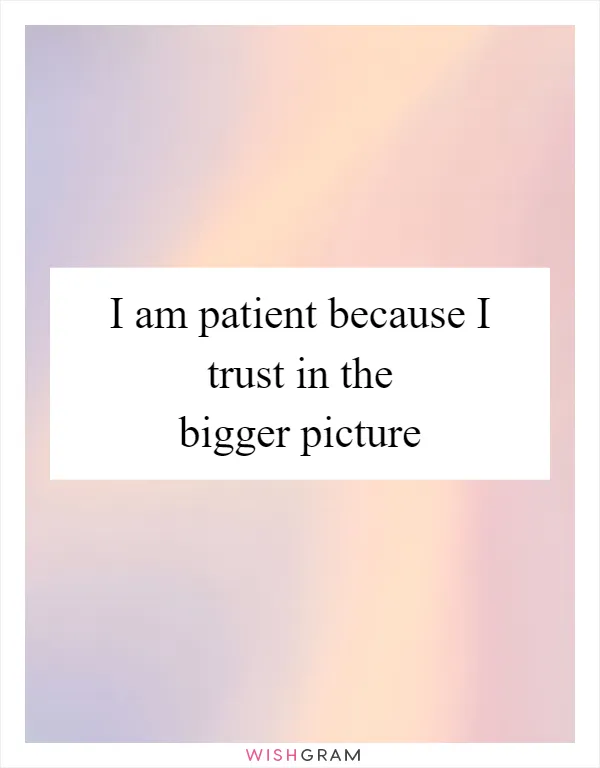 I am patient because I trust in the bigger picture