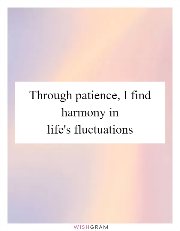 Through patience, I find harmony in life's fluctuations