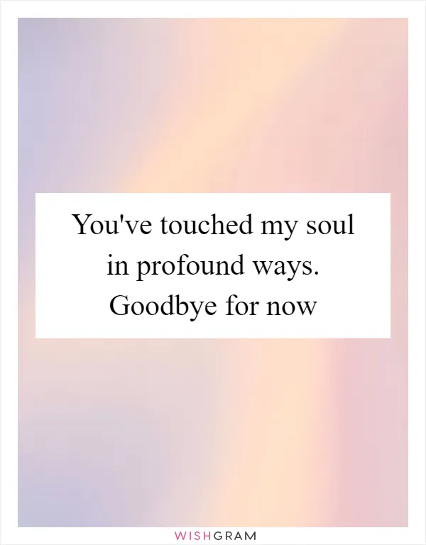 You've touched my soul in profound ways. Goodbye for now