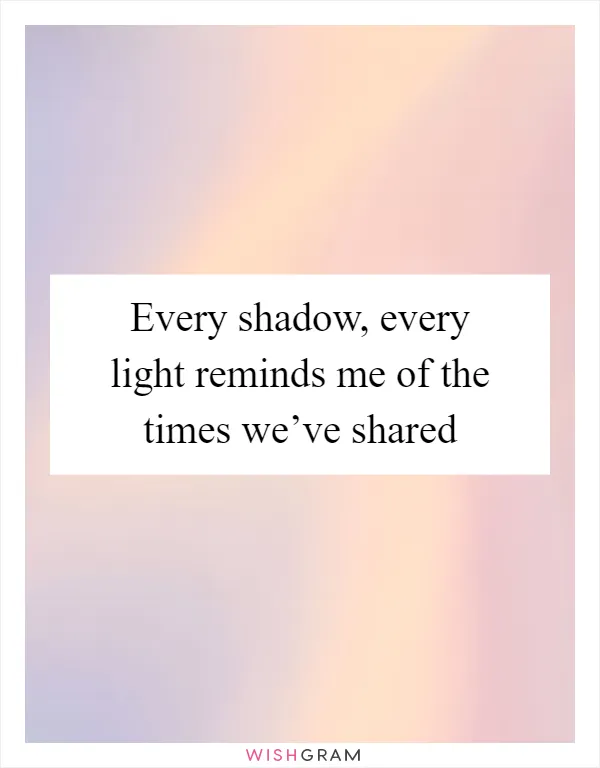 Every shadow, every light reminds me of the times we’ve shared