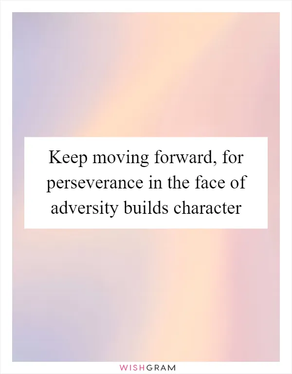 Keep moving forward, for perseverance in the face of adversity builds character