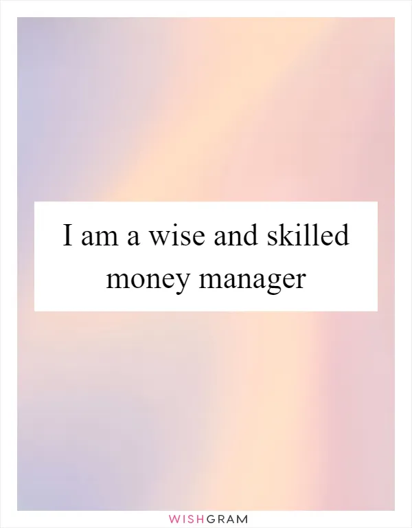 I am a wise and skilled money manager