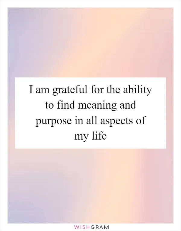 I am grateful for the ability to find meaning and purpose in all aspects of my life