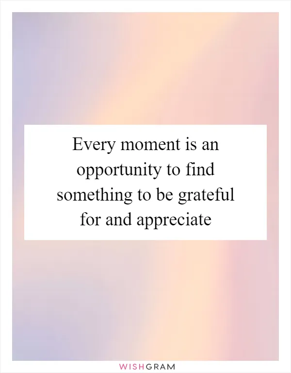 Every moment is an opportunity to find something to be grateful for and appreciate