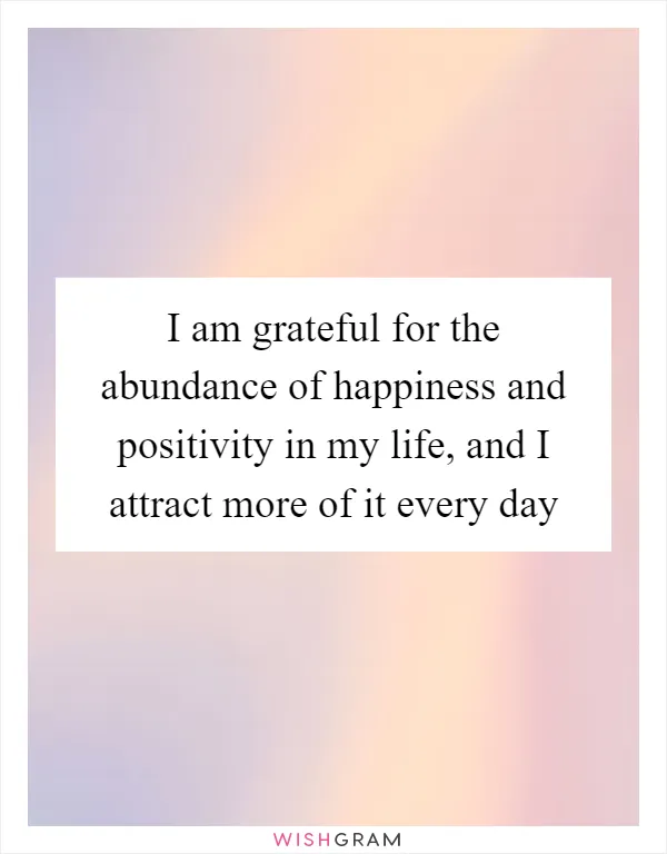 I am grateful for the abundance of happiness and positivity in my life, and I attract more of it every day