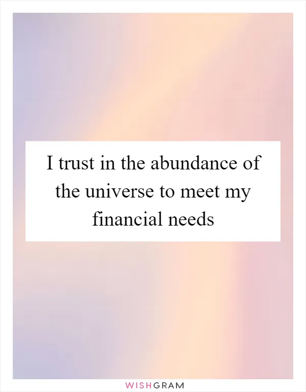 I trust in the abundance of the universe to meet my financial needs