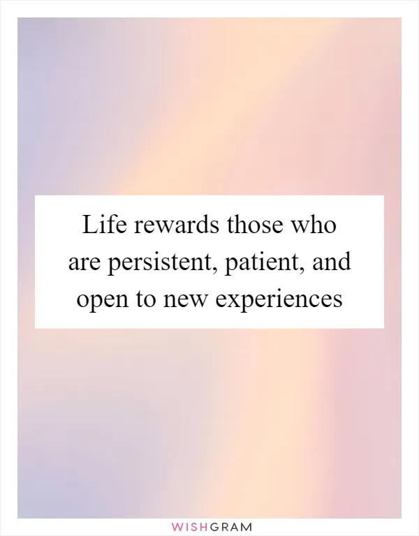 Life rewards those who are persistent, patient, and open to new experiences