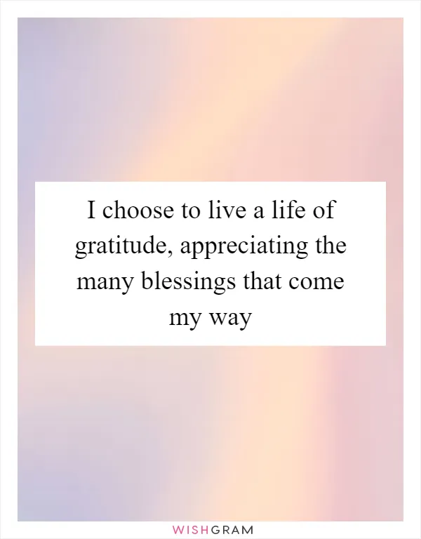 I choose to live a life of gratitude, appreciating the many blessings that come my way