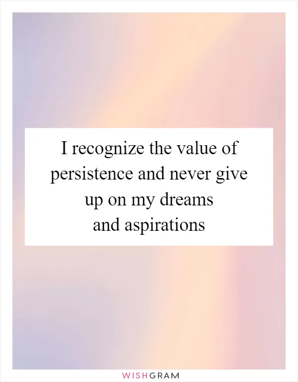 I recognize the value of persistence and never give up on my dreams and aspirations
