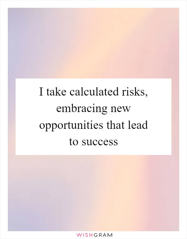 I take calculated risks, embracing new opportunities that lead to success