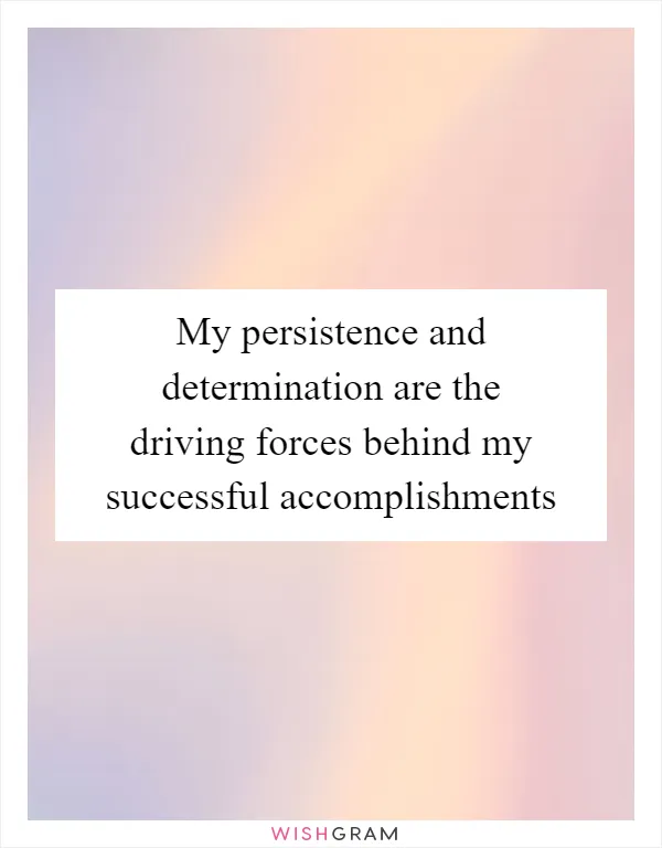 My persistence and determination are the driving forces behind my successful accomplishments