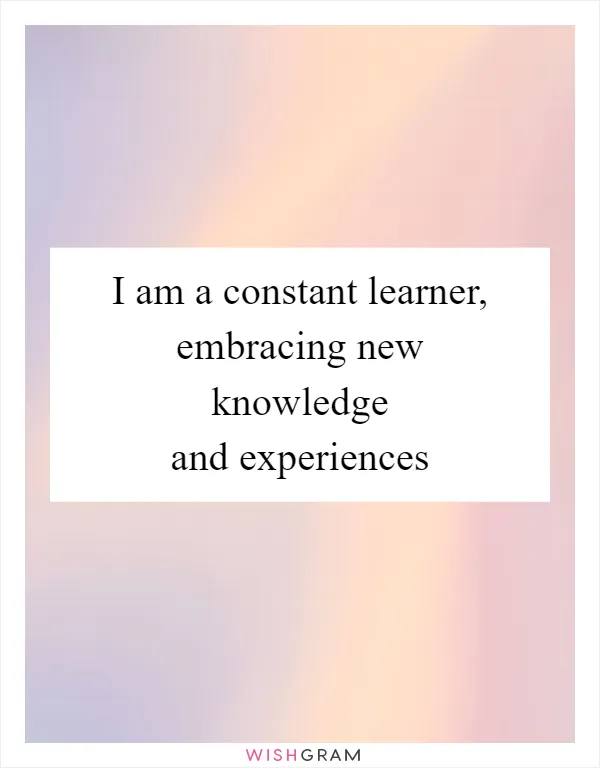 I am a constant learner, embracing new knowledge and experiences